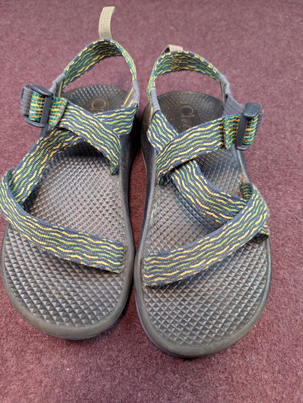 Youth Chaco Sandals, Blue/Green/Yellow, Size 2Y
